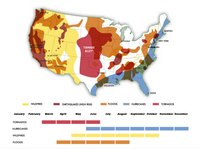 carte États-Unis risques de catastrophes naturelles en fonction des saisons