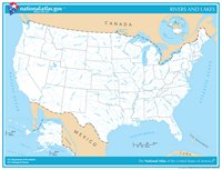 Carte des Etats-Unis avec les rivières et les lacs