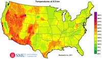 carte États-Unis températures souterraine à 6.5 km de profondeur en degrés Celsius