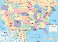 Carte des Etats-Unis avec les villes, les routes et les chemins de fer