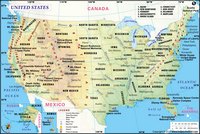 Carte des Etats-Unis avec les villes, les aéroports, les ports, sites touristiques et les rivières