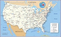 Grande carte des Etats-Unis avec les villes, les Etats, les routes, les autoroutes, les aéroports et les rivières