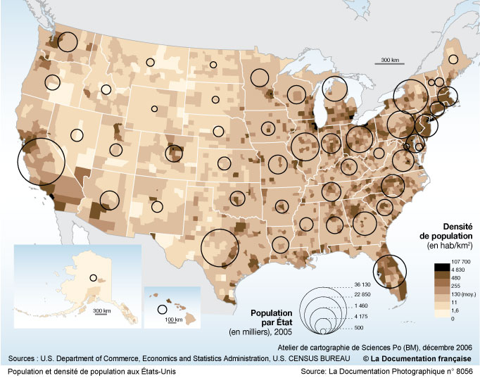 carte densité de population des États-Unis