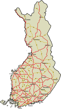 Carte de la Finlande routière avec le numéro des routes
