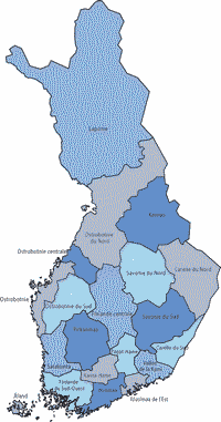 Carte de Finlande avec les régions