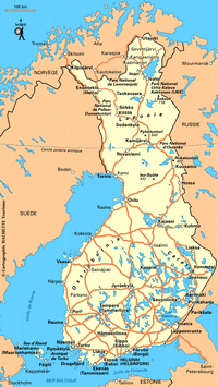 Carte de la Finlande avec les routes, les villes et les points culminants