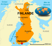 Carte de la Finlande simple avec les villes, la capitale et localisation dans le monde