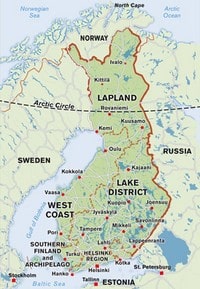 Carte Finlande avec les villes et le cercle arctique
