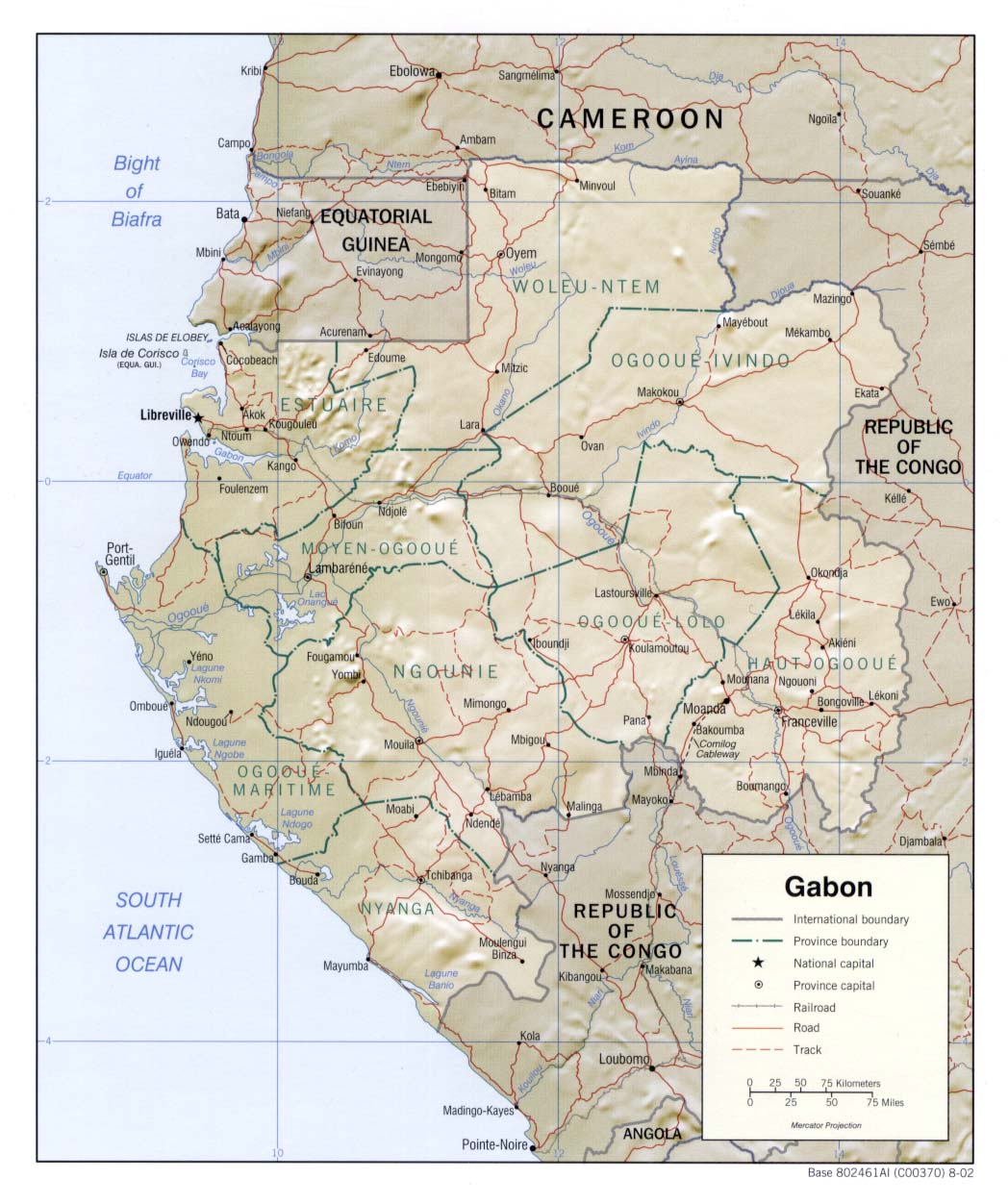 Carte des pays avec les villes : Le Gabon