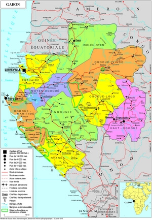 Carte Gabon route piste ville village province zone inondable