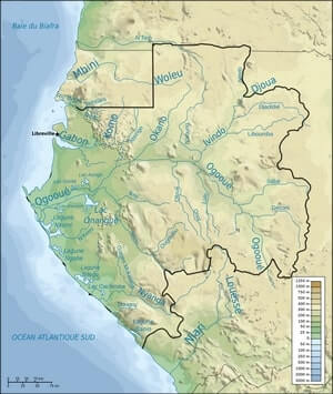 Carte hydrographie Gabon fleuve rivière altitude