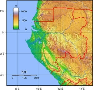 Carte Gabon relief altitude topographie