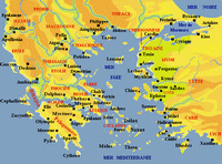 Carte de la Grèce ancienne avec les cités et les régions