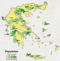 Carte Grèce avec la densité de population en habitant par km2