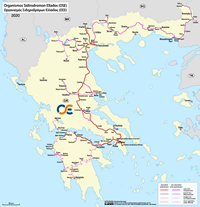 Carte du réseau ferré de la Grèce avec les lignes de train électrifiés ou non