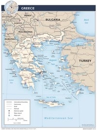 Carte de la Grèce avec les villes, les autoroutes, les routes, les chemins de fer, les aéroports et les ports