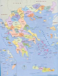 Carte de la Grèce avec les villes et les nomes