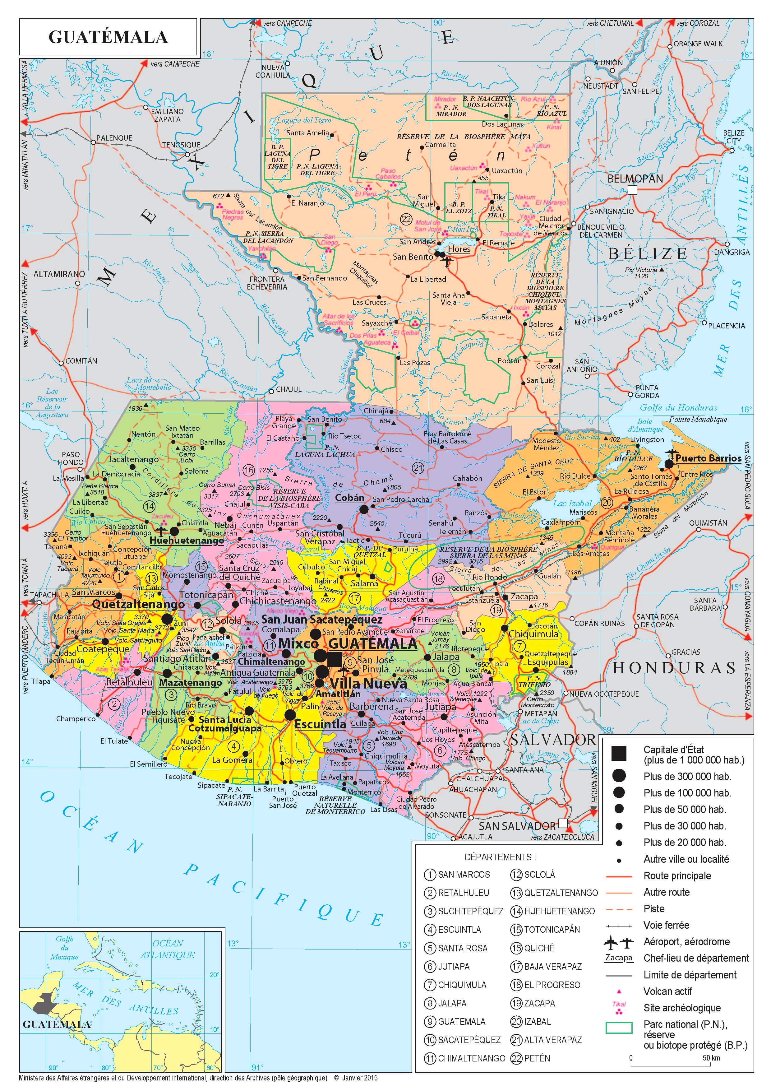 Carte du Guatemala.