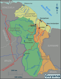 carte Guyana région couleur ville route