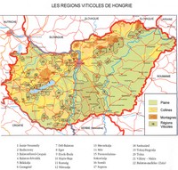 Carte de la Hongrie avec les plaines, les collines, les montagnes et les régions viticoles