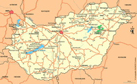 Carte de la Hongrie avec les routes, les villes, le parc naturel et les lacs