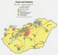 Carte Hongrie avec le type d'industrie et les ressources minières