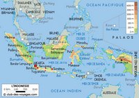 Carte de l'Indonésie avec les villes, le relief et l'altitude