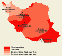 Carte de l'Iran avec les climats et la meilleure saison pour les touristes