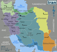 Carte de l'Iran avec les régions, les provinces et les villes