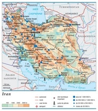 carte Iran relief altitude autoroute routes