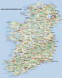 Carte de l'Irlande carte routière avec les villes, les villages et les aéroports