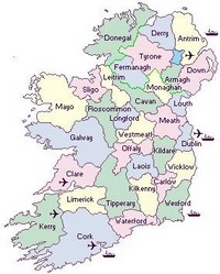 Carte de l'Irlande avec les comtés