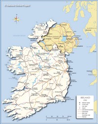 Carte Irlande avec les routes, les autoroutes, les chemins de fer et les aéroports