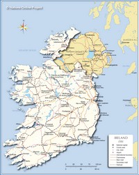 Carte Irlande routes autoroutes chemins de fer aéroports