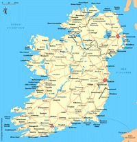 Carte de l'Irlande avec les routes et les villes