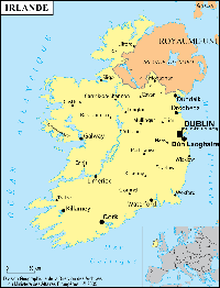 Carte de l'Irlande simple avec les villes et la capitale