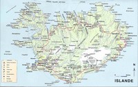 Carte de l'Islande avec les aéroports, les geysers, les refuges