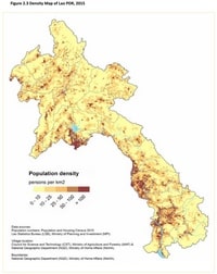 Carte du Laos avec la densité de population en habitant par km²