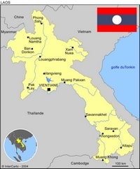 Carte du Laos simple avec les villes, la capitale et la localisation en Asie