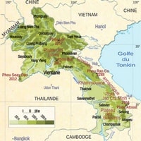 Carte du Laos avec les villes, le relief et l'altitude en mètre