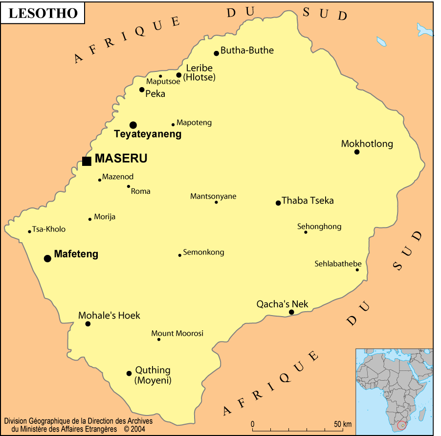 Carte du Lesotho.