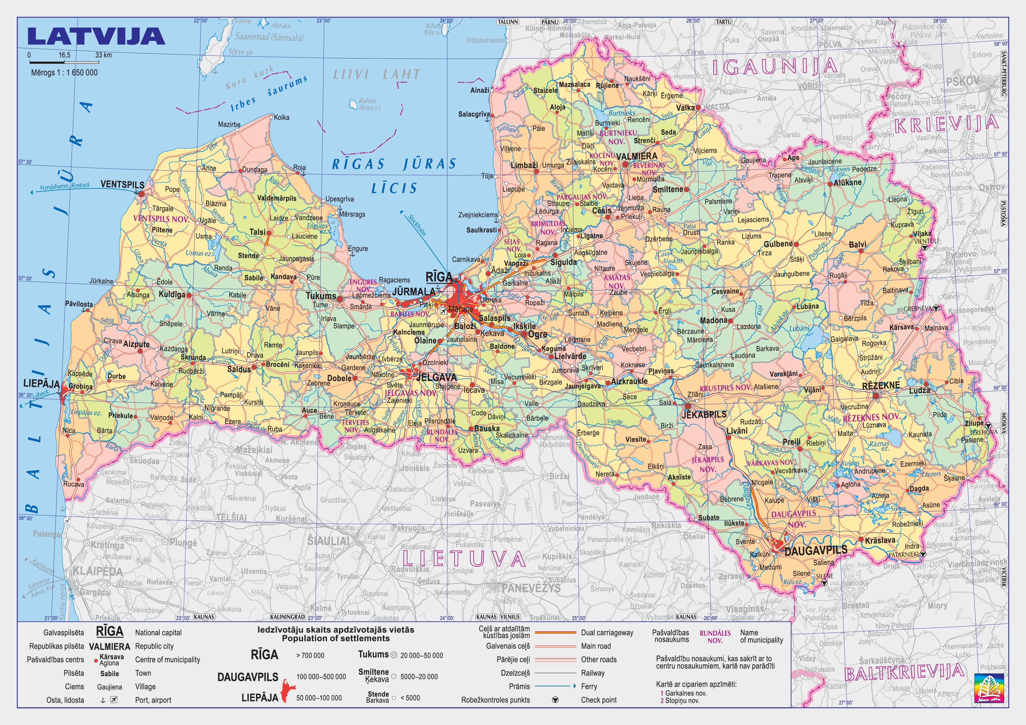Carte de la Lettonie avec les villes