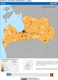 carte Lettonie densité de population en habitant par km² en 2000