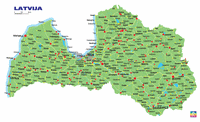 Carte de la Lettonie avec les villes, les villages, les routes et l'aéroport