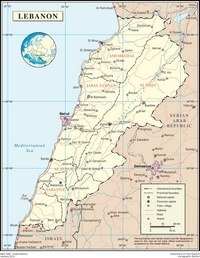 carte Liban région villes route