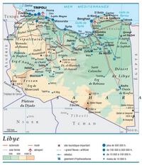 Carte Libye villes routes relief altitude sites touristiques fleuves