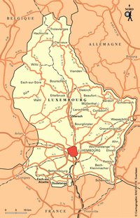 carte routière Luxembourg villes routes chemins de fer