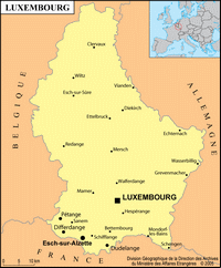 Carte du Luxembourg simple avec les villes et la localisation en Europe