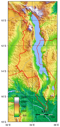 carte relief altitude Malawi
