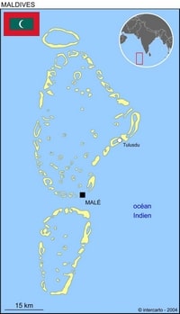 Carte des Maldives simple avec l'atoll de Malé nord et l'atoll de Malé sud